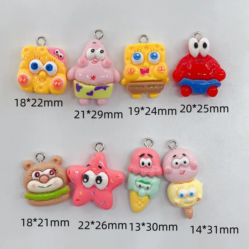 10PCS Resin Cartoon Character SpongeBob SquarePants Glossy Pendant DIY Jewelry Accessories Keychain Pendant Handmade Material