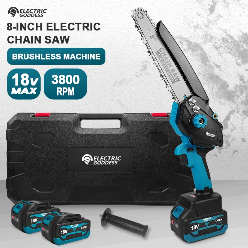 EGOD 8-inch Brushless Electric Chain Saw Garden Wood Logging Pruning Chainsaw  Cordless Power Tools for Makita 18V Battery