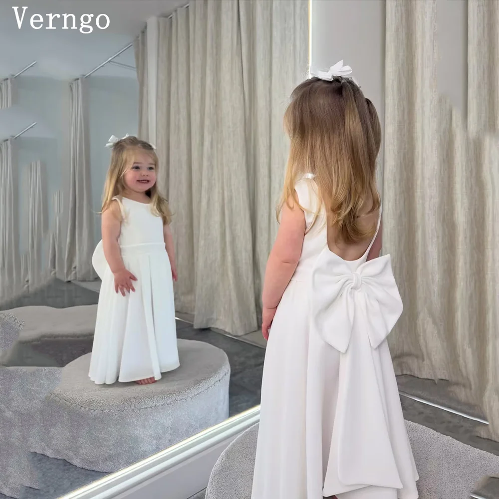 

Verngo lvory Crepe Bow Mini Girl Fowers Dress O Neck A Line Birthday Party Dresses Tiered Kid Prom Gown Customize