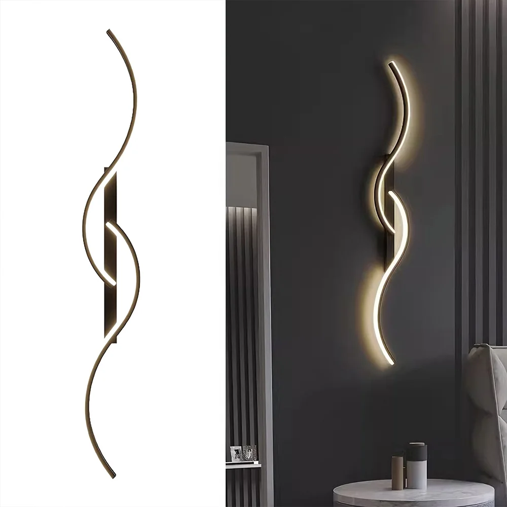 Lámpara de pared LED nórdica, lámpara de pared de línea de alta gama de oro negro, decoración interior, accesorio de iluminación para dormitorio, sala de estar, fondo de TV