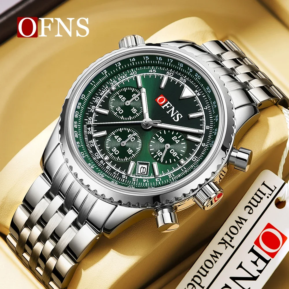 OFNS 5517 Fashion Quartz Watch with Steel Band Fashion Design and Six Pin Calendar Waterproof Scale Men's Watch