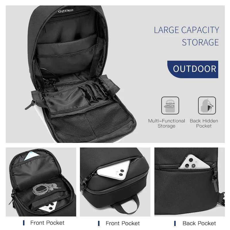 OZUKO Hip bag Bag Shoulder Bag Waterproof Oxford Short Travel Messenger Bag USB Charging Casual Chest Bag Quality Male New