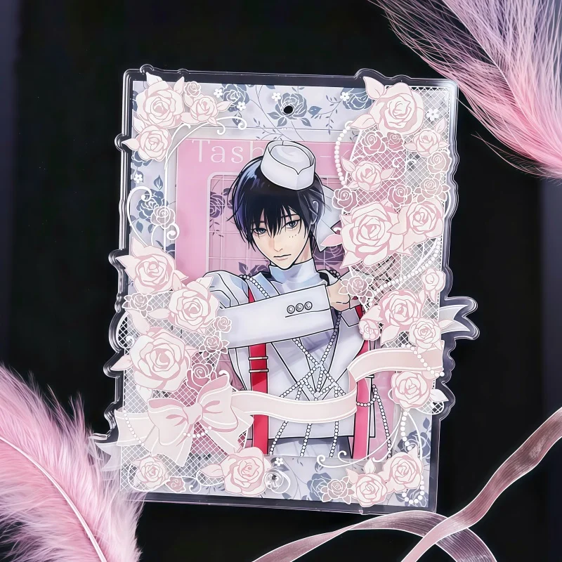 Ribbon Invitation Acrylic Photo Display Stand for 3/3.5 Inch Card, Lace Rose Floral Frame Holder for Kpop Anime Merch Desk Decor
