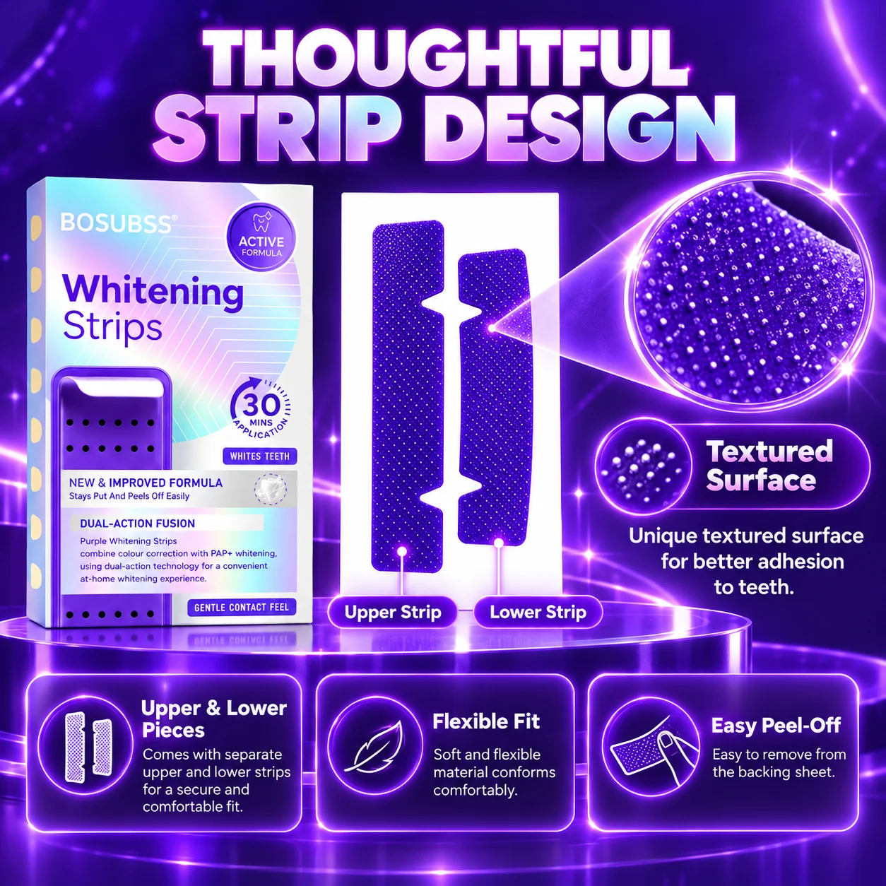 8Pcs (4Pairs) New Vibrant Purple Teeth Whitening Strips, Snug Adhesion on Teeth, Gentle Teeth Whitening, Non-Sensitive & Irritat