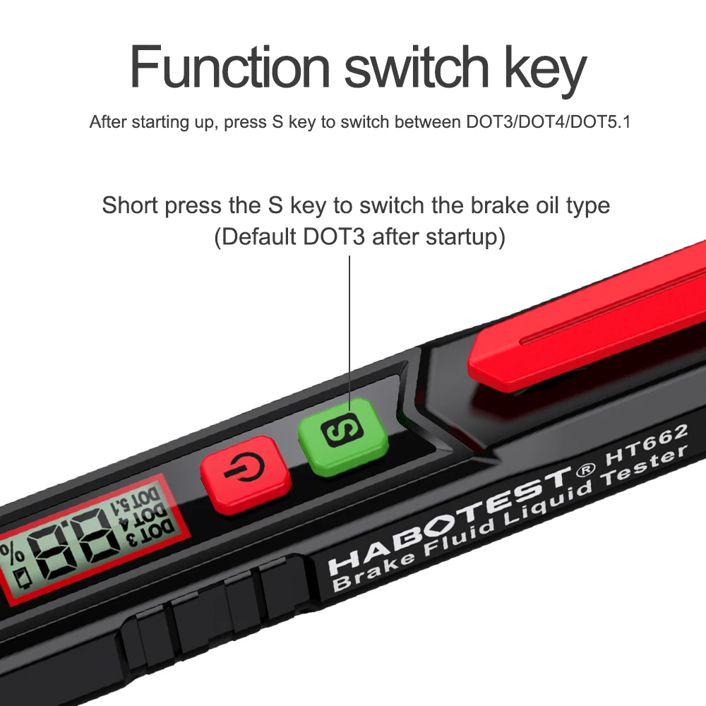 3-Farben-Hintergrundbeleuchtung Tragbarer Digitaler Bremsflüssigkeitstester Präziser Auto-Bremsöltester mit Ton- und Lichtalarm DOT3 DOT4 DOT5.1 – Detail 10