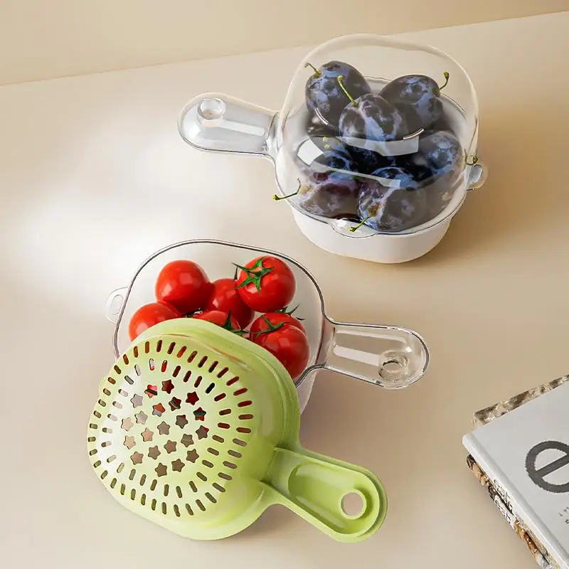 

Двухслойная корзина-дуршлаг с ручкой: Новинка! Идеальное средство для мытья фруктов. Высокоэстетичная тарелка для черники. Маленькая изысканная дренажная тарелка.