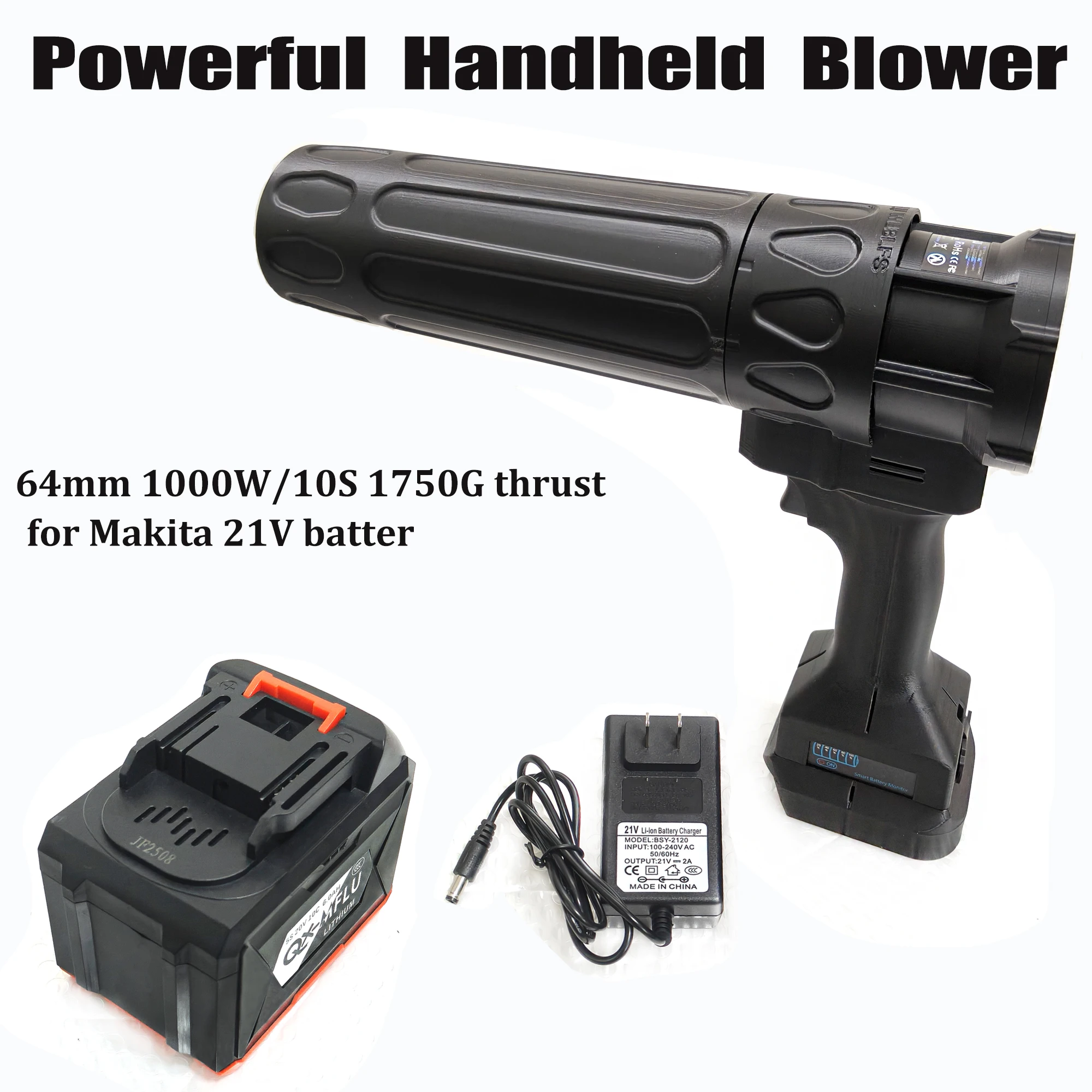 

64mm 1000W/10S 1750G thrust Car Wash Air Gun Turbo Jet Fan Electric Powerful Blower Car Violent Dryer for Makita 21V batters