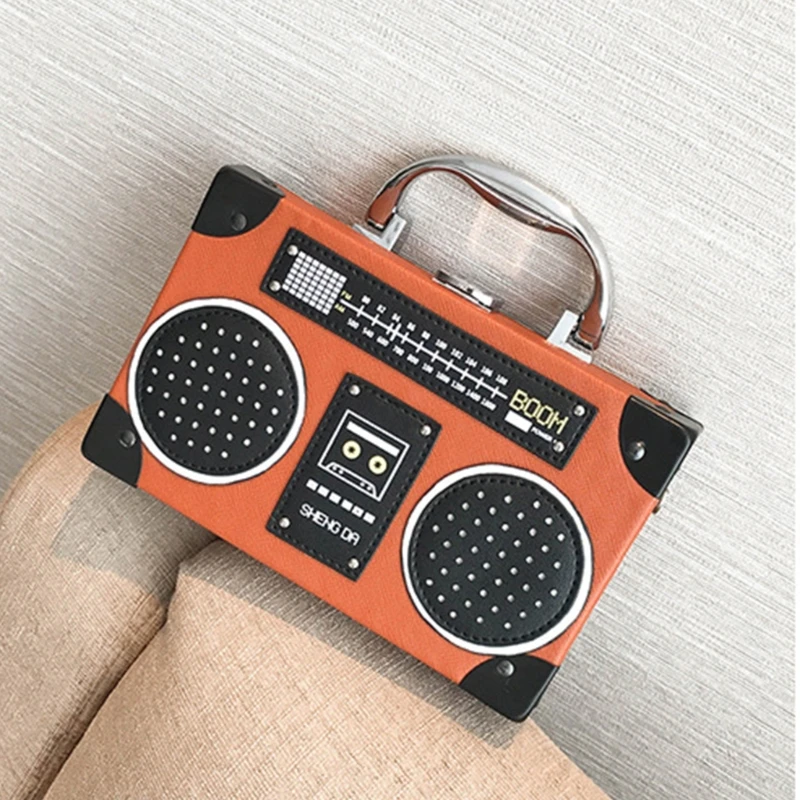 Unique Tape Shaped Shoulder Bag Radio Recorder PU Crossbody Bag Women\'s Retro Evening Bag Handbag Clutch Purse New