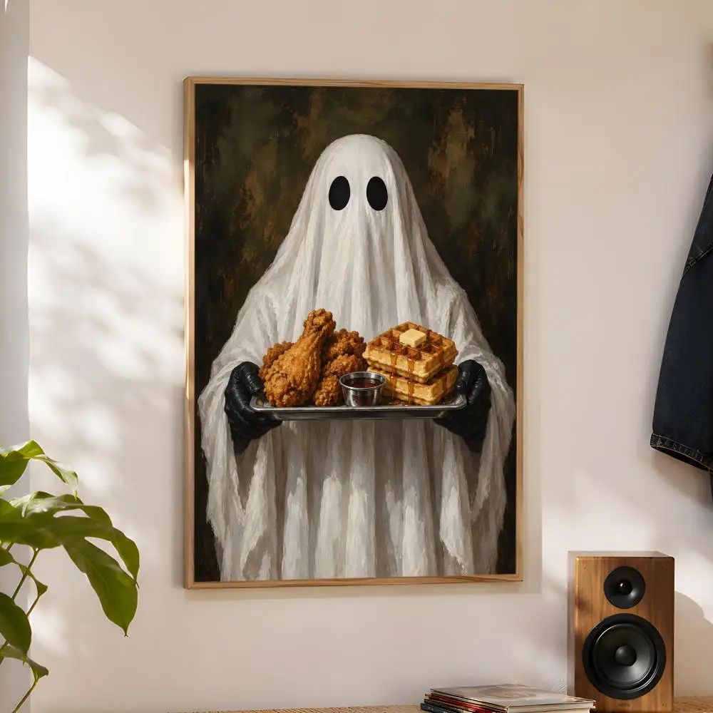 Halloween Ghost Food Feast Funny Poster Home Artwork For Living Room Bedroom Office Dorm Apartment Gift