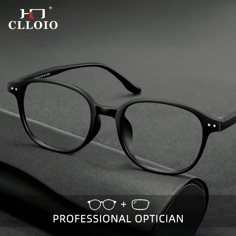 

CLLOIO Vintage Transparent Versatile Reading Glasses TR90 Frame Titanium Temple Anti Blue Light Progressive Prescription Eyewear