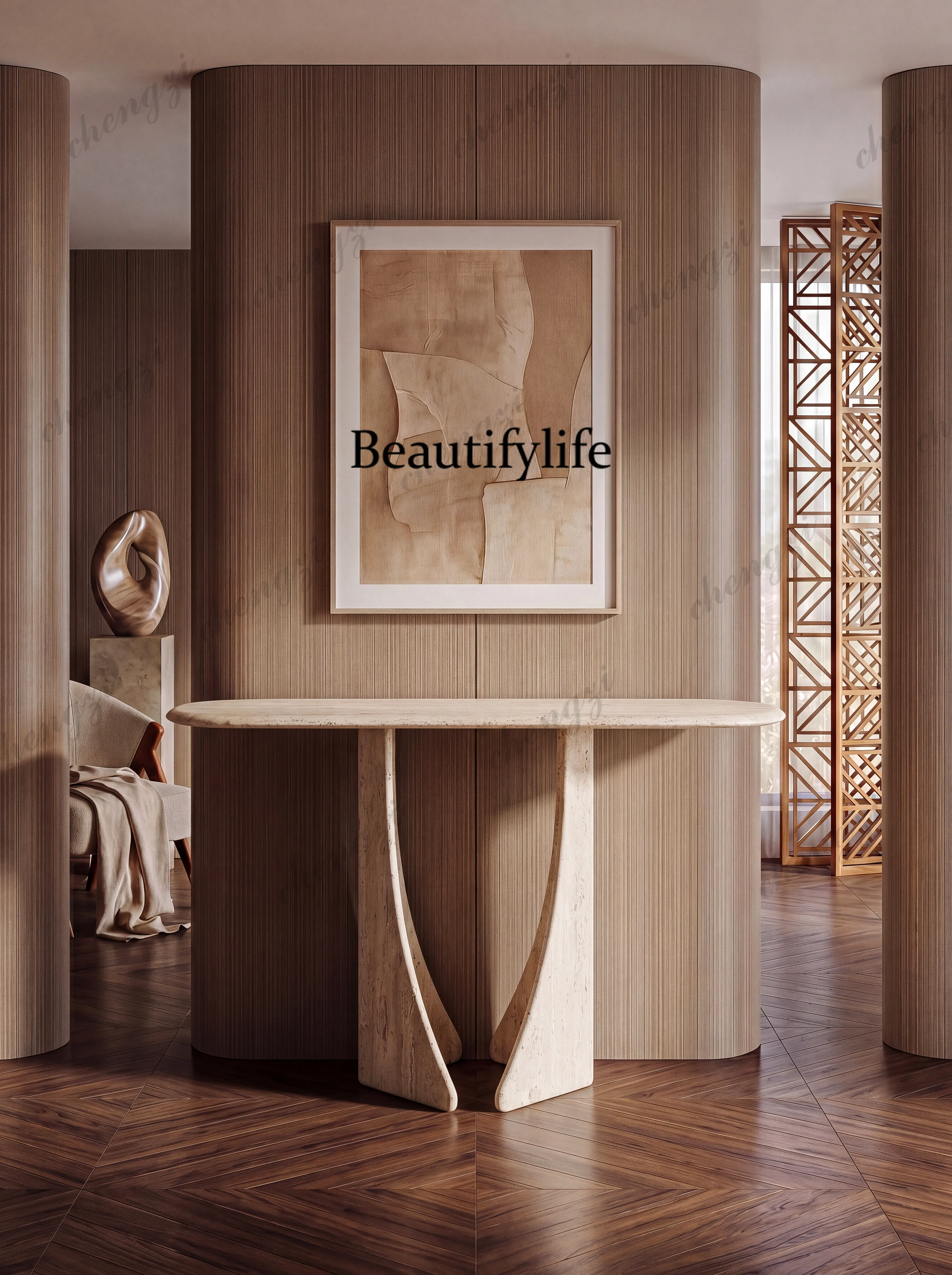 The medieval wabi-sabi wind enters the house opposite the door   entrance platform is light luxury and high-end