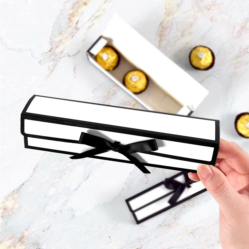 5 Stück rechteckige Schleife zum Valentinstag, Schokoladen-Geschenkbox, Hepburn-Stil, koreanische Version, lange Süßigkeitenbox mit einem Fach – Detail 4