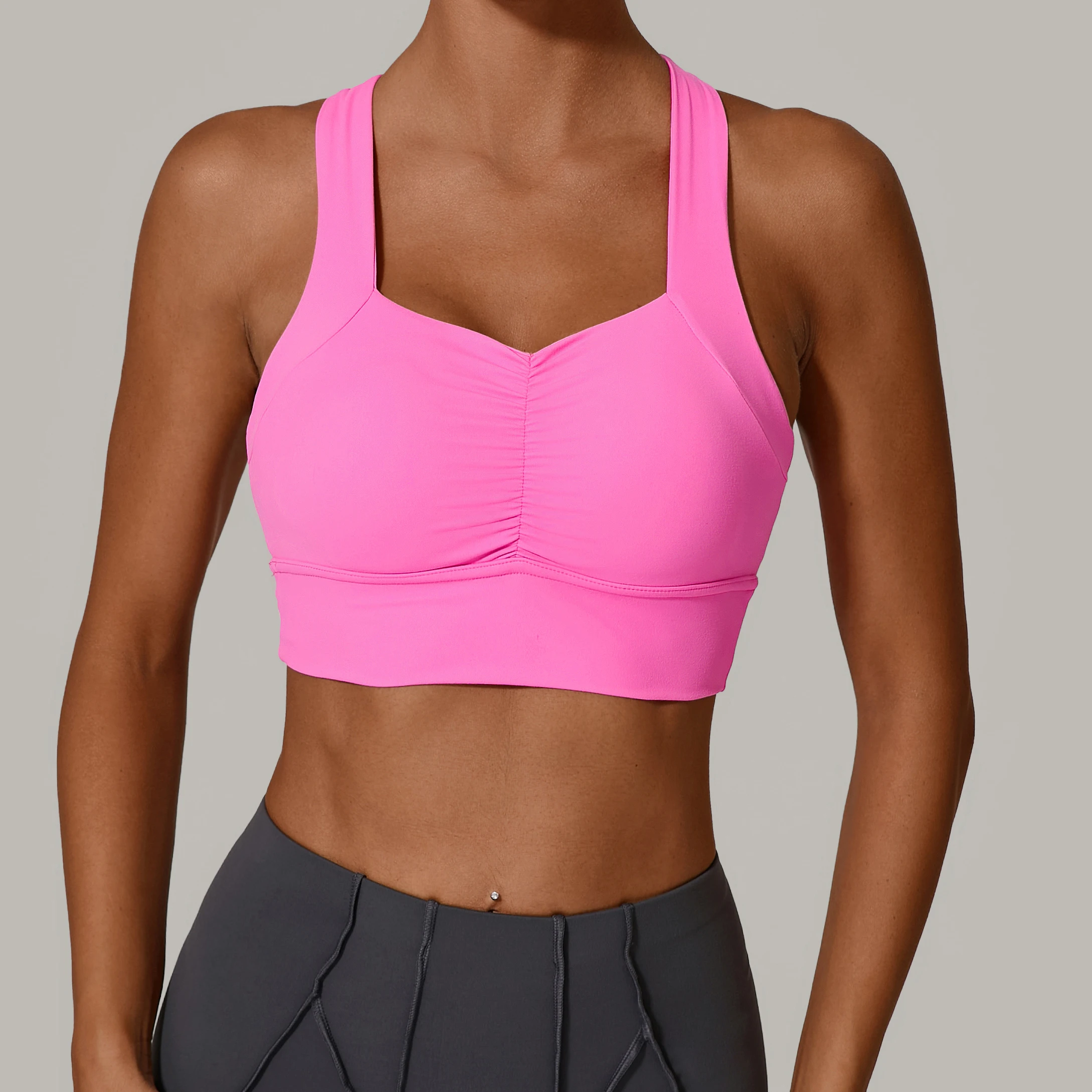 Scrunch Sports Bra Shockproof Push Up Gym Top Women Quick-Dry Yoga Clothes Pleated Design Brassiere Workout Crop Top Female