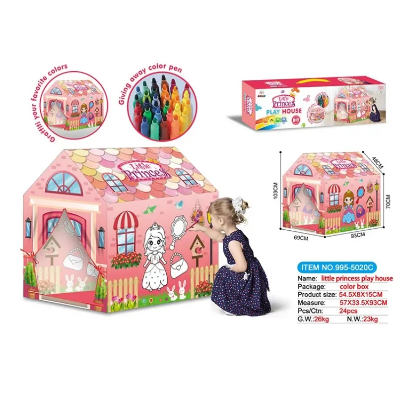 子供用DIY落書き手描きテント-屋内ゲームハウス＆屋外親子アクティビティテント小さな子供用手描きプレイハウス