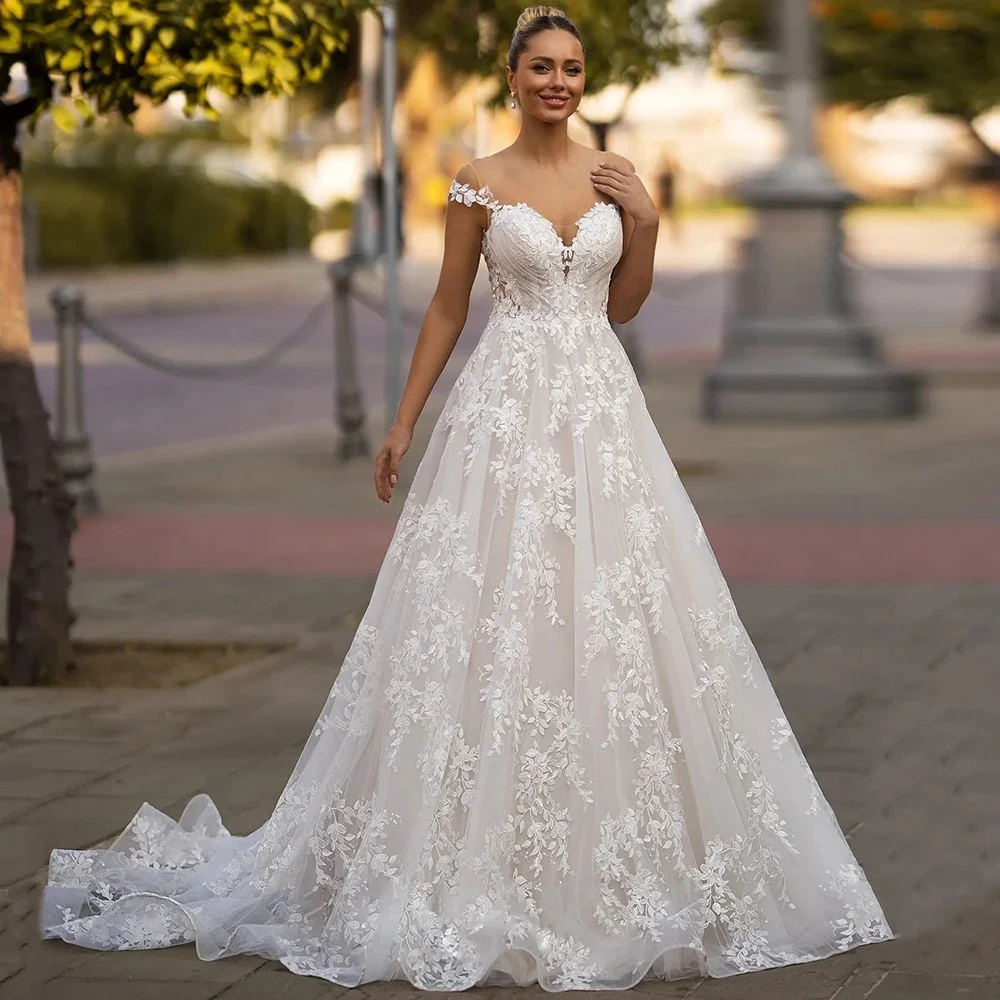 

Sexy Open Back Vestidos De Novia Customized Cap Sleeve V Neck Scoop Lace Wedding Dresses Appliques Vestido De Noiva