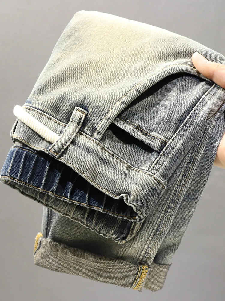 Pantalones vaqueros elásticos Waisand para hombre, pantalones finos Retro americanos holgados adelgazantes de nueve piezas, pantalones largos cómodos y transpirables