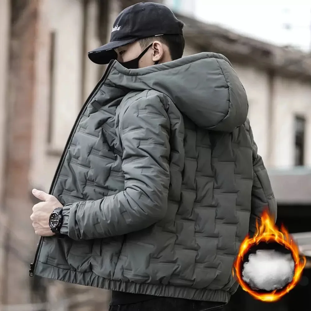 

Autumn and Winter Fashion Solid Color Thickening Warm Hooded Cotton-Padded Jacket Men's Loose Sports Large Size High-Grade Coat
