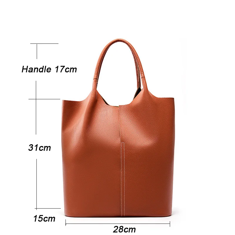 Donna-in Top Layer Cowhide Tote Bag Full Grained Genuine Leather Casual Shoulder Bag Large Capacity for Daily Commute Handbag