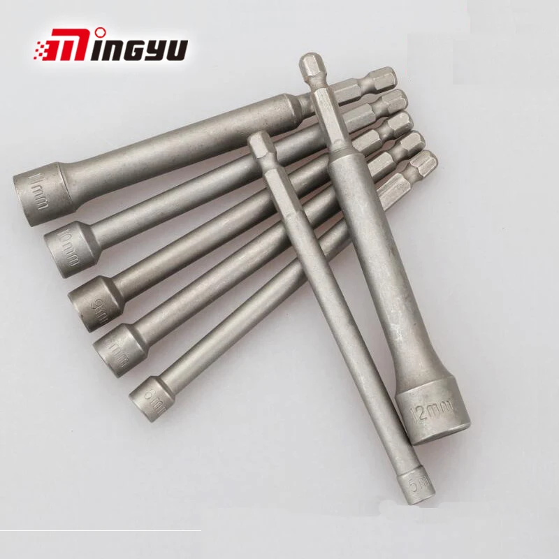 

7pcs 1/4" 110mm Long Hex Nut Driver Socket Set Metric Impact Drill Bits Adapter 5-12mm Socket Wrench Extension Bar
