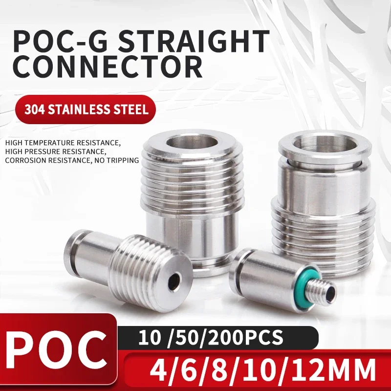 

304 Stainless Steel Quick Release Pneumatic Joint for Air Hose POC-G Threaded Push-In Joint M5 1/8" 1/4" 3/8" 1/2"