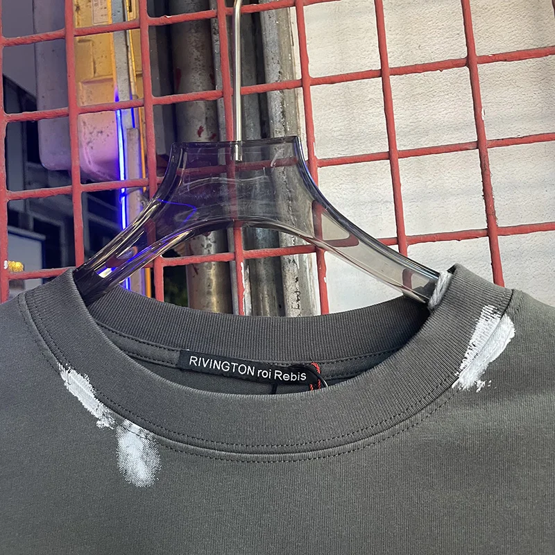 تي شيرت قطني عالي الجودة كبير الحجم RRR 123 قاعدة تي شيرت للرجال والنساء عتيق باللون الرمادي الفحمي والحبر RRR123 تي شيرت بأكمام طويلة تي شيرت