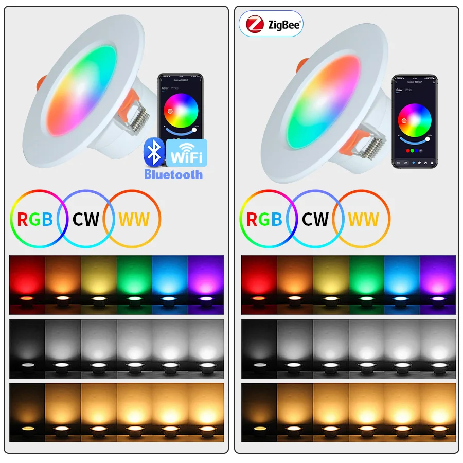 Inteligentne lampy sufitowe Tuya WiFi ZigBee3.0 wpuszczany reflektor LED Downlights RGB Alexa sterowanie Bluetooth Alexa Google Home