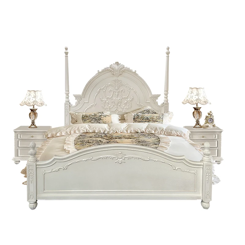 سرير مزدوج فرنسي عتيق من الخشب الصلب الأمريكي المنحوت على شكل زهرة سرير الأميرة بطول 1.8 متر سرير على طراز المحكمة الأوروبية بطول 2 متر للزواج