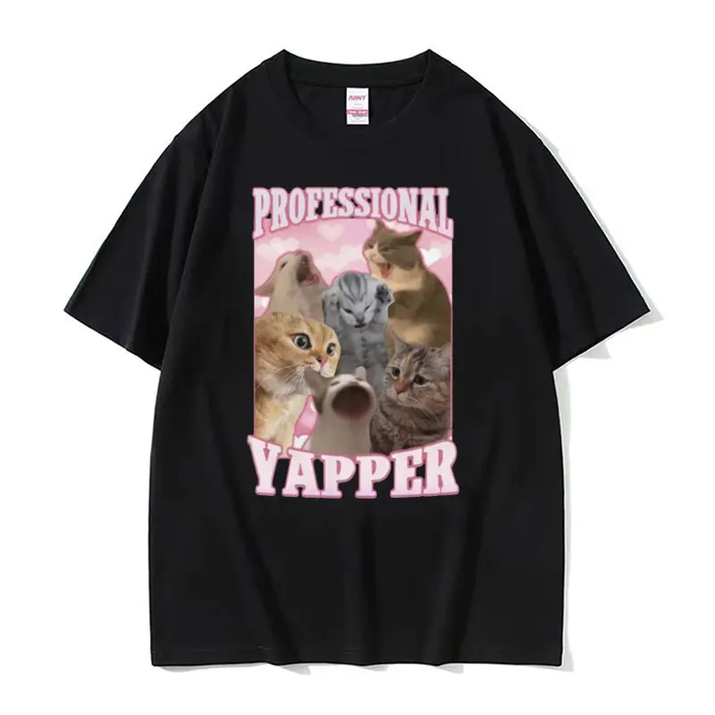 Professional Yapper Funny Tshirt Cute Kawaii Screaming Cat Meme Graphic T-shirts Men Women 100% Cotton Short Sleeve T Shirt Tops