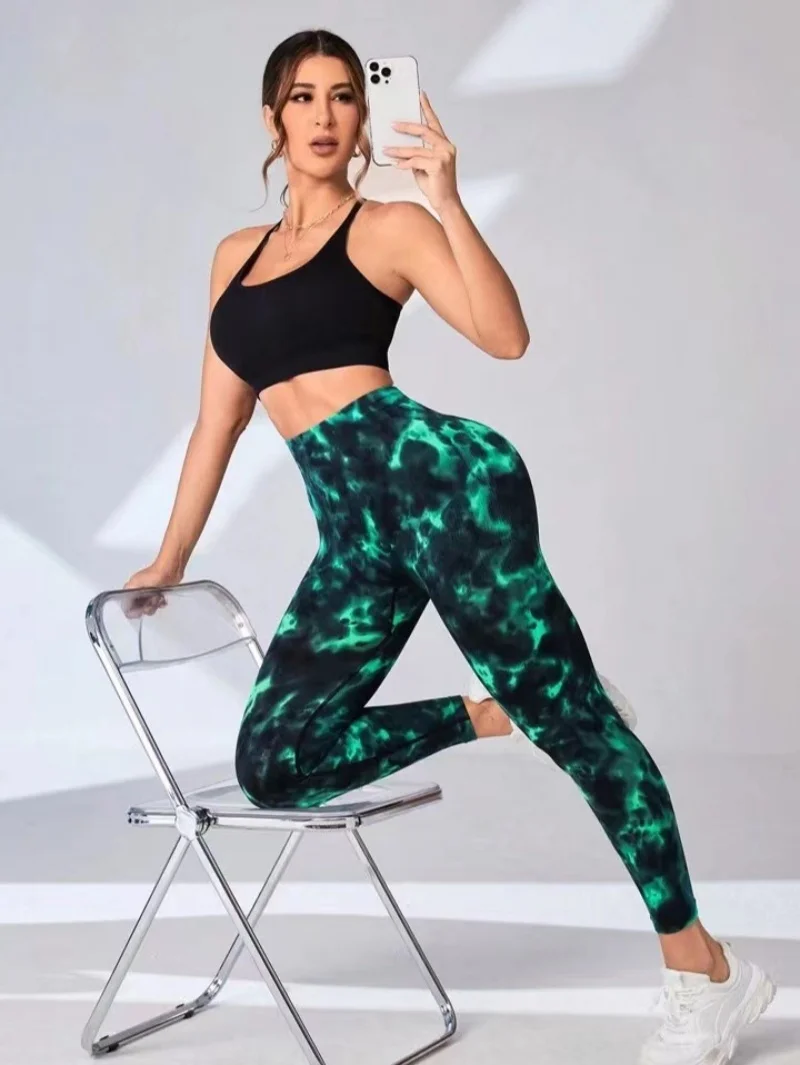 Frauen nahtlose Leggings Fitness Yoga Hosen hohe Taille Krawatte Färbung Leggings Workout Scrunch Beute Heben Sport Gym Strumpfhosen weiblich