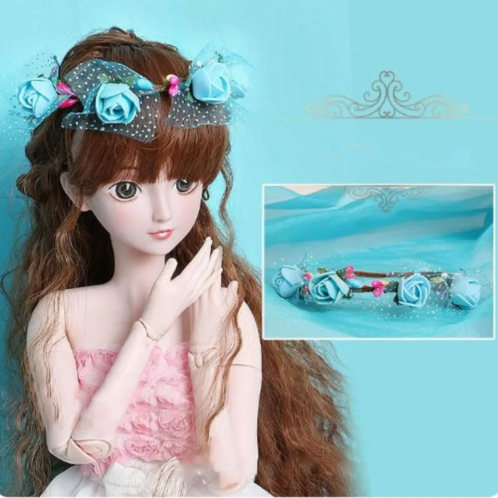 New Fashion Doll Flowers Hair Headdress DIY Multi-colors Rose Wreath Doll Hair Accessories Doll Headband for 1/3 BJD 60cm Doll