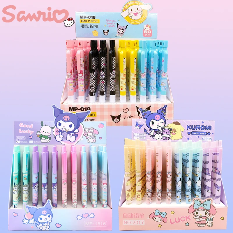 60pcs Sanrio Mechanical Pencil Kawaii My Melody Kuromi Automatic Pencils Lápices Student School Supplies Stationery Wholesale