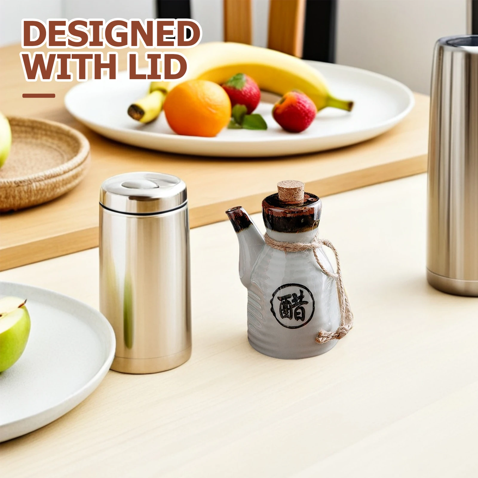 

Ceramic Condiment Dispenser Japanese Style Sauce Container Smooth Healthy Material Strong Fine Workmanship Sealed