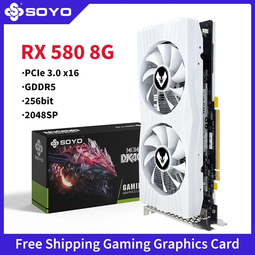 

SOYO AMD RX580 8GB Graphics Card GDDR5 GPU 8Pin 256Bit 2048SP Gaming Video Cards for Desktop Computer Component RX 580 8G