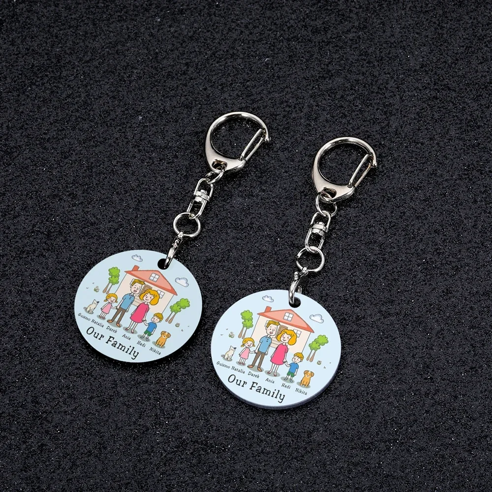 Cute Family Keychain Personalized Family Name Gifts For Parents Children Presents Engraved Families Member Gift Acrylic Keyrings