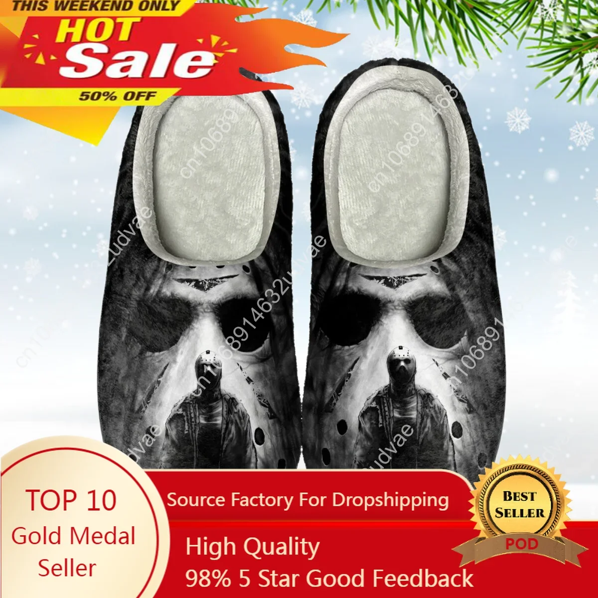 

Horror Movie Jason Halloween Warm Slippers Man Women Indoor Home Slipper Men House Flat Closed Toe Slides Bedroom Shoes