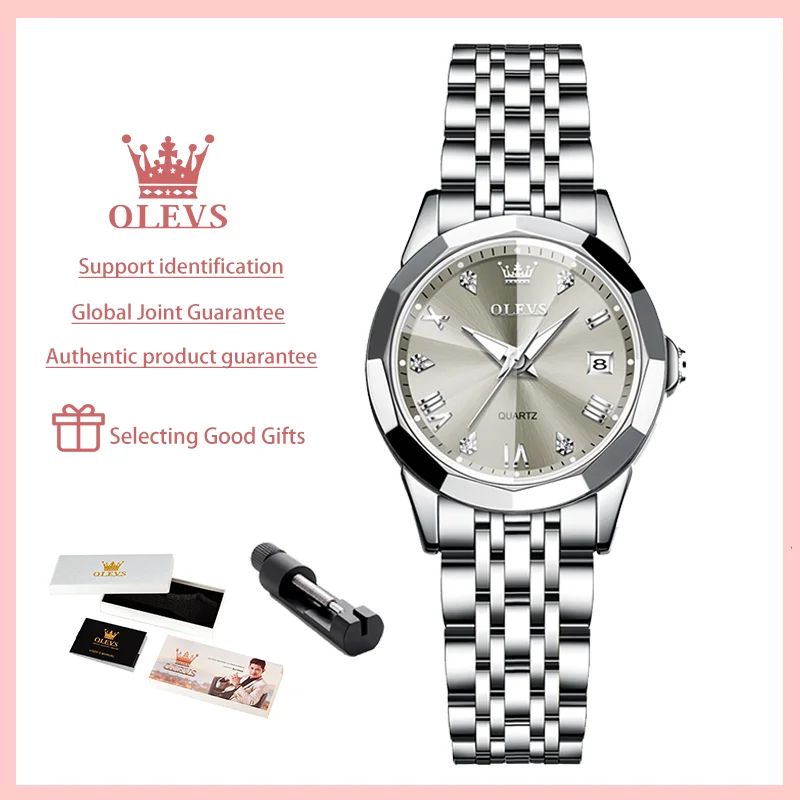 OLEVS Elegant Fashion Women\'s Watches Luxury Brand Original Quartz Watch for Ladies Waterproof Stainless Steel Luminous Date