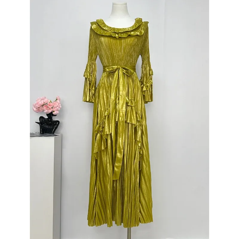 

Miyake Pleated Plus Size Dress Fashion Flared Sleeve Temperament Elegant Women's Dresses Middle East Upscale Gowns African Prom