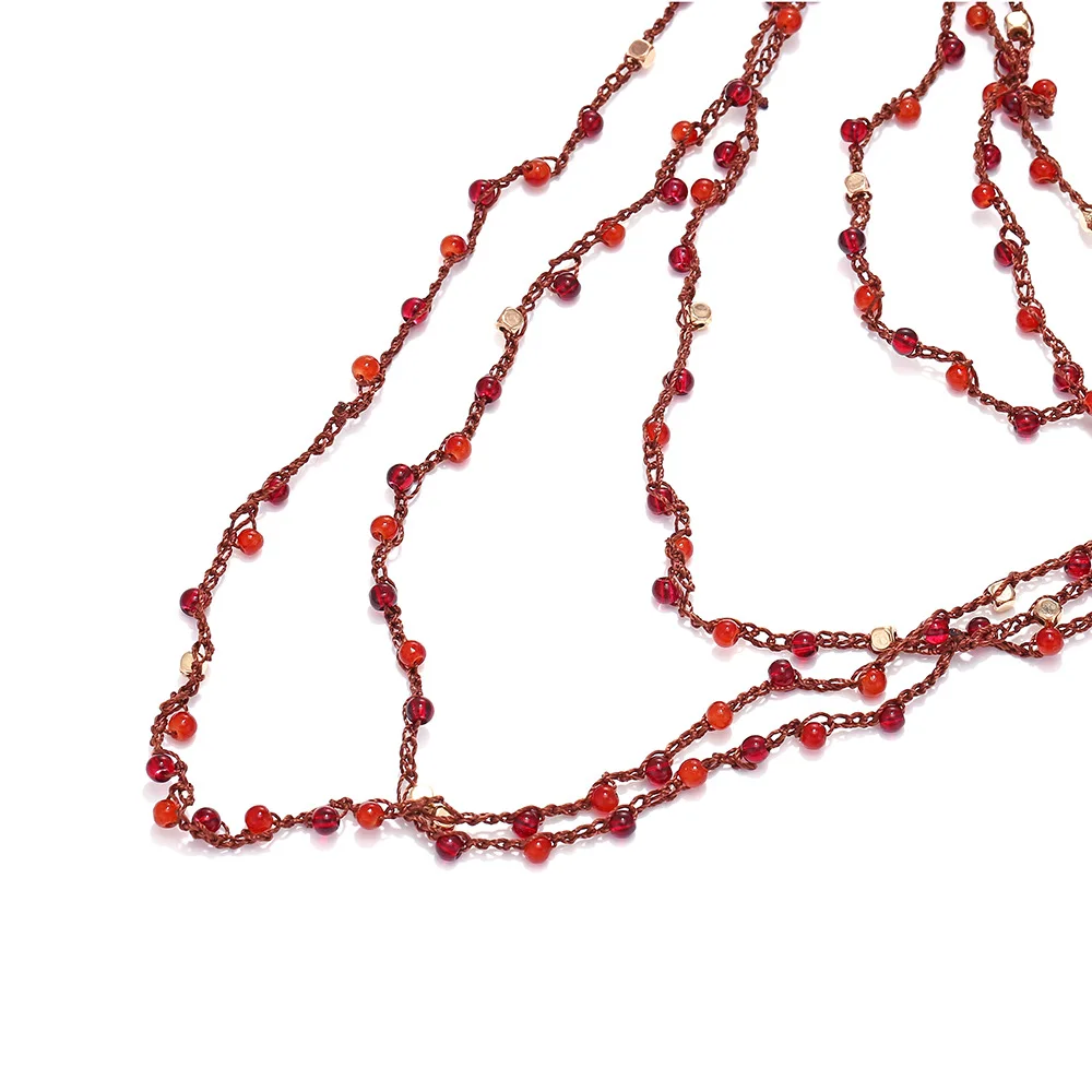 2024 New Necklace Vintage Red Beaded Tassel Pendant Necklace for Women Multilayer Ethnic Style Choker Necklace Jewelry