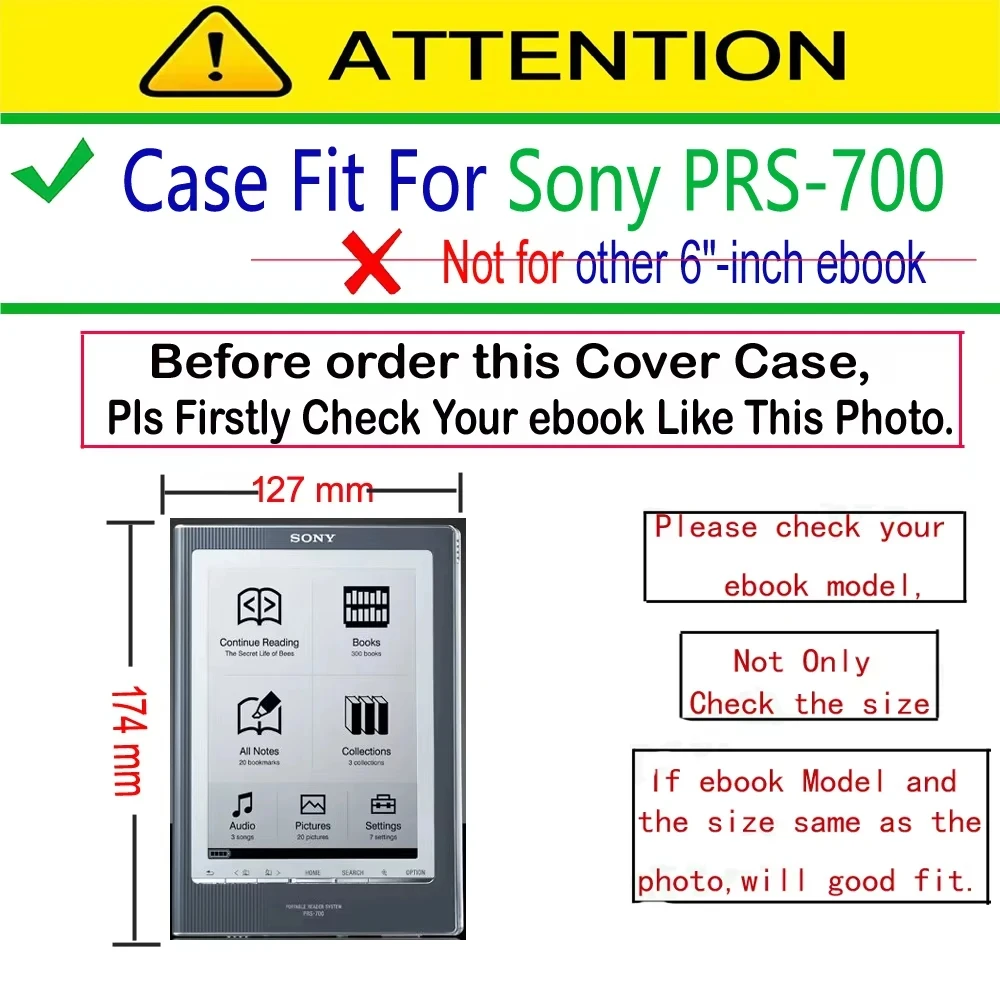 For Sony PRS-700 e-reader case,Flip Folio Anti-drop Durable Leather Shell Portable Protective Sleeve