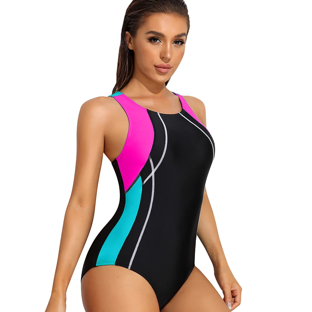 Anfilia One-Piece Swimsuits Women Sports Swimwear Sport Swimsuit Open Back Beach Wear Bathing Suit