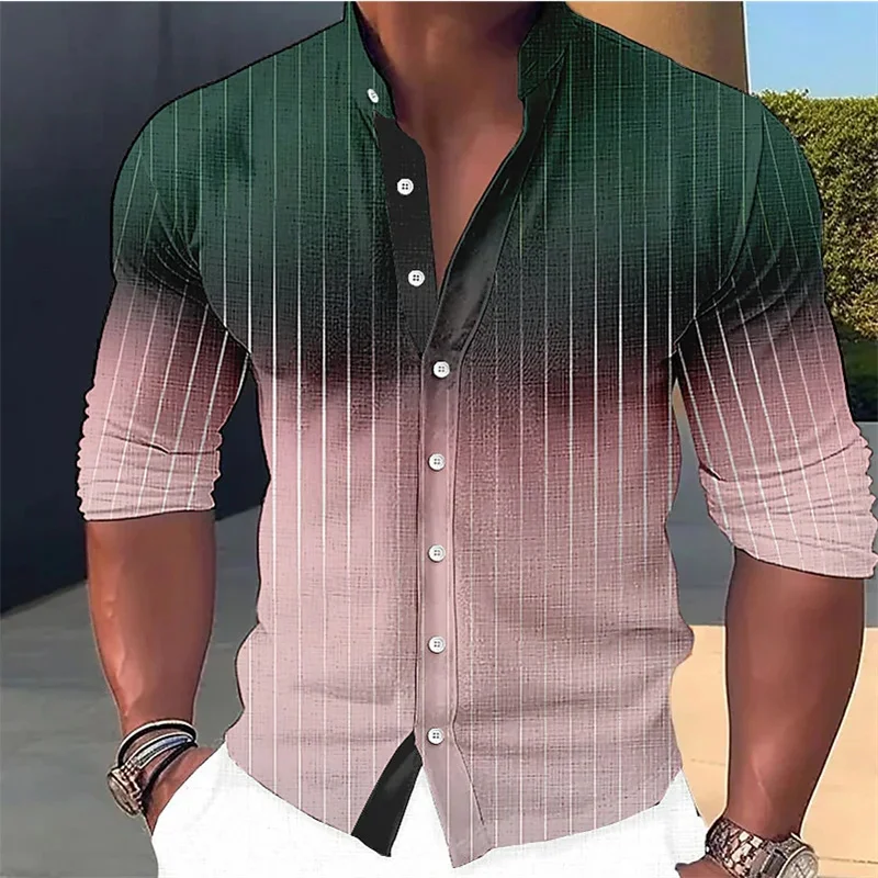 

Fashionable high-end men's casual shirt, soft and comfortable, luxurious gradient color, large checkered men's top collar