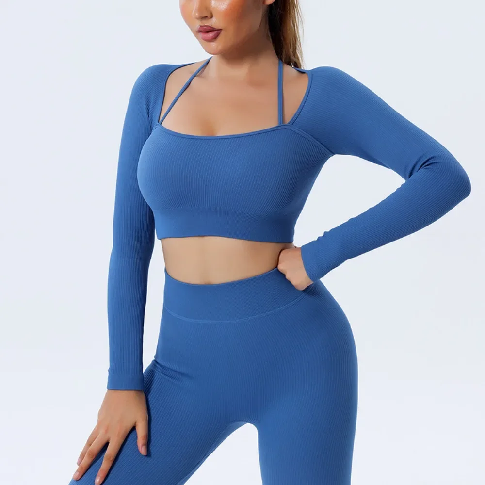 

2PCS Set Women Seamless Yoga Crop Top Shirt Push Up Leggings Sport Workout Outfit Female Fitness Wear Gym Suits Dropshipping