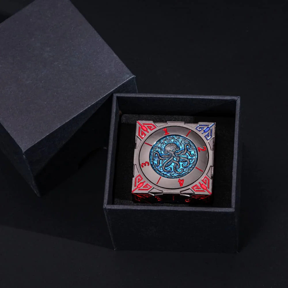 مكعب نرد دوار معدني 7 في 1 نرد متعدد السطوح DND فريد من نوعه مع إغاثة ثلاثية الأبعاد لملحقات RPG لسطح الطاولة الخيالية D&D