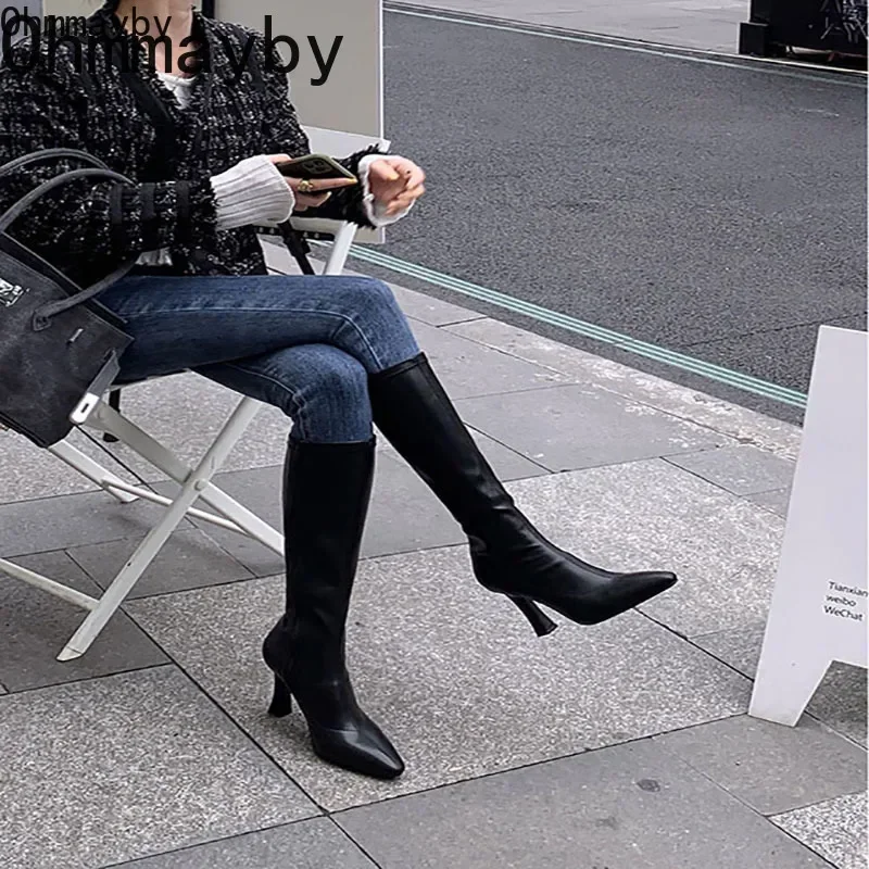 Winter Women Long Boots Fashion Thin High Heel Knee High Booties Ladies Black Brown Sexy Woman Knight Boats botas de mujer