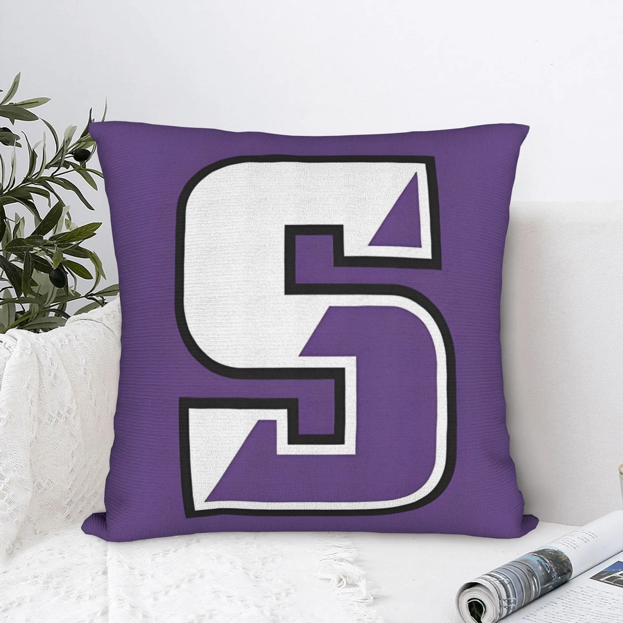 Purple Letter S Pillowcase, Varsity Style Cushion Cover, College Spirit Decor, Monogram Initial Throw Pillow, Home Textile
