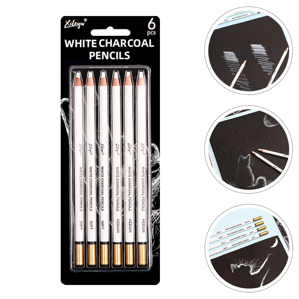 Lápis De Esboço De Madeira Branca, Esboçando Lápis, Pintura Desenho De Grafite De Carvão, 6 Pcs