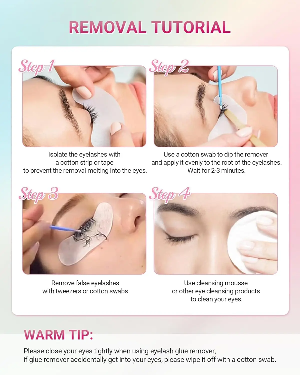 10g-Wimpernverlängerungs-Entferner, Wimpernentferner für Wimpernverlängerungen mit Augenpads, Mikrobürsten und Wimpernband – Detail 1