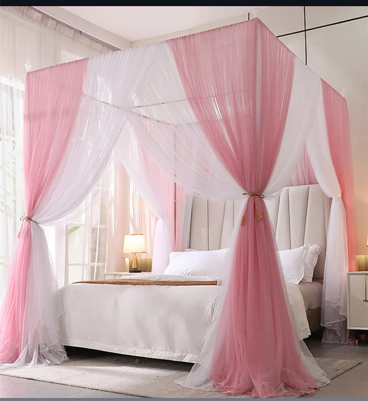 Double Layers Palace Mosquito Net for Bed Square Romantic Princess Three-door Bed Net Canopy Tent Mesh with Frame