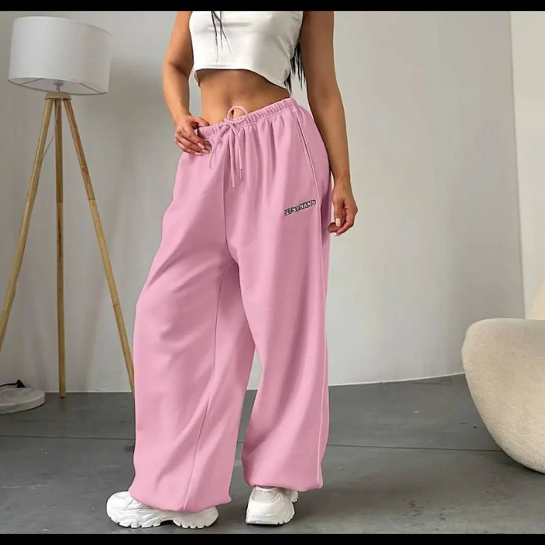 مخطط الكاحل Sweatpants للنساء الرباط عالية الخصر مستقيم السراويل الفضفاضة الإناث خمر الرياضة الهيب هوب بانت الشارع عادية #6