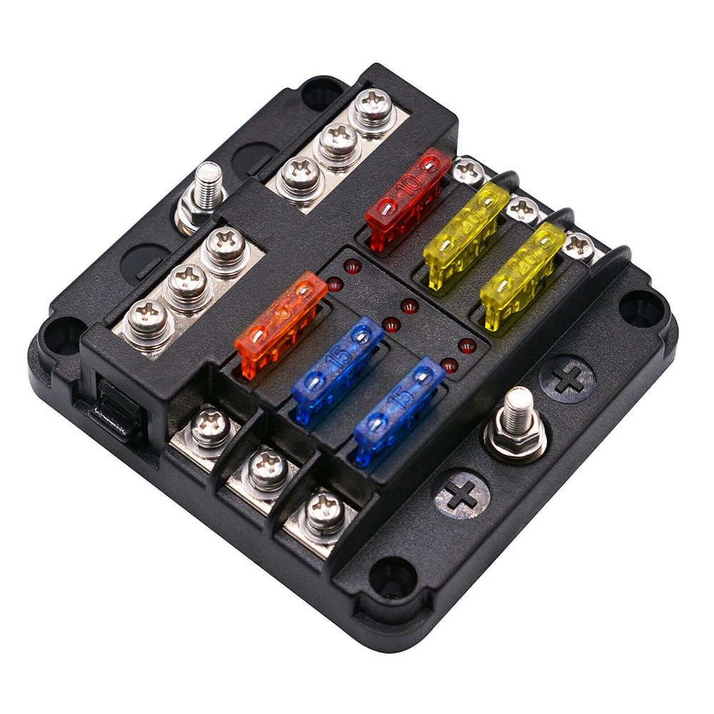 6 Ways Blade Fuse Box Block 12V 32V Car Boat Fuse Holder Box Marine Auto Fuse Connector Switch with LED Warning Indicator Light